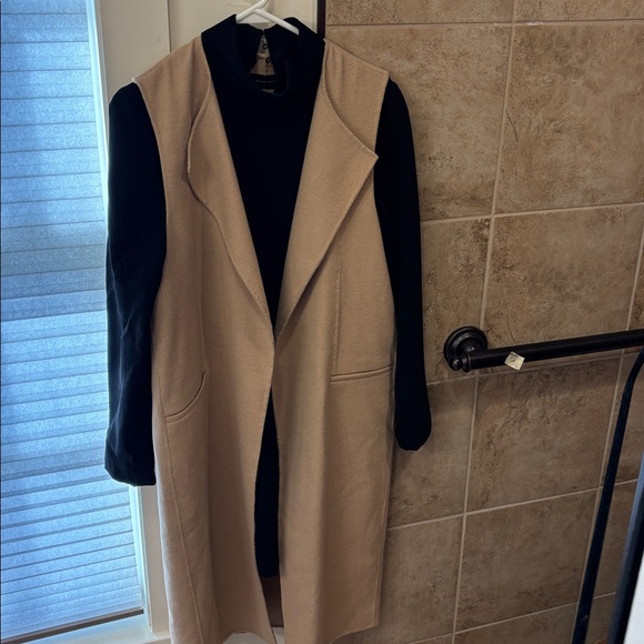 Zara Dresses & Skirts - ZARA 2 PC outfit. Black Mini Dress Size L. + long beige sleeveless vest. Size M